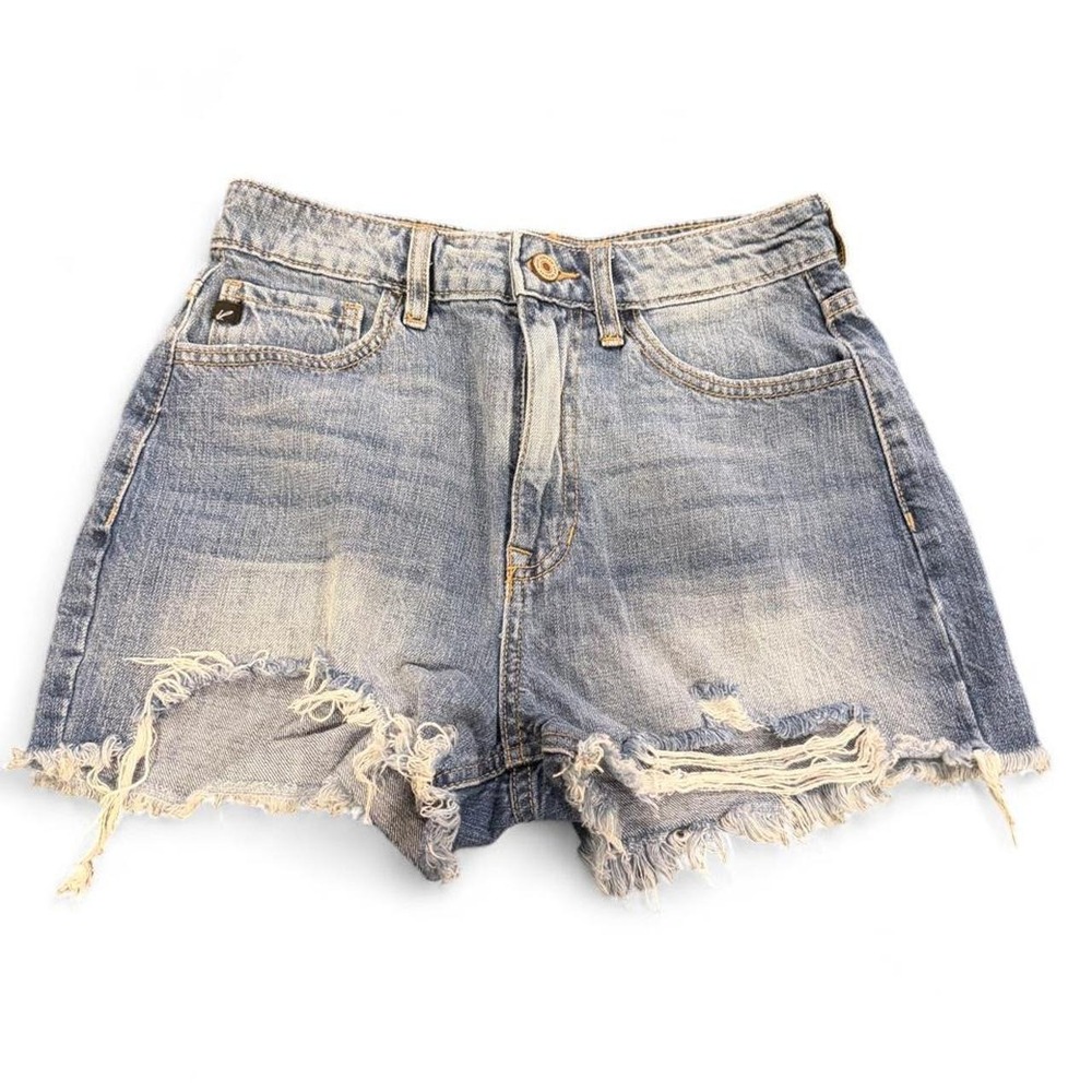 Kancan Womens High Rise Distressed Denim Shorts Light Wash Frayed Hem KC9145M-OP